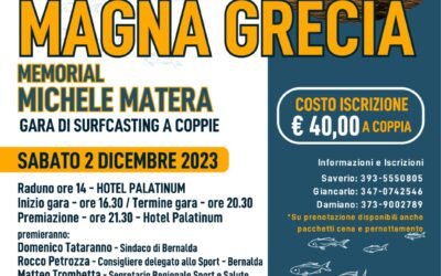 Il 2 dicembre a Metaponto Lido secondo Trofeo Magna Grecia F.I.P.S.A.S. Memorial Michele Matera, gara di surfcasting a coppie