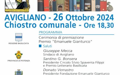 Domani ad Avigliano  cerimonia di premiazione della prima edizione del “Premio Emanuele Gianturco”