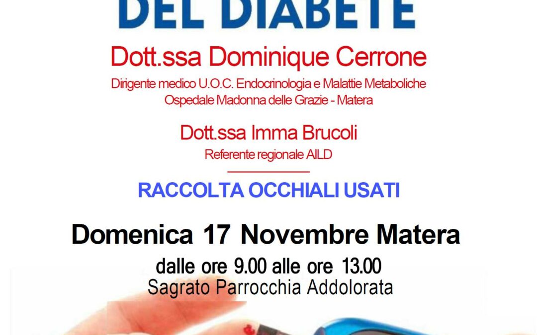 Matera, domenica 17 screening del diabete nel piazzale antistante la Parrocchia Maria SS Addolorata