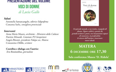 Il 6 dicembre il libro “Voci di donne”al Museo Ridola di Matera