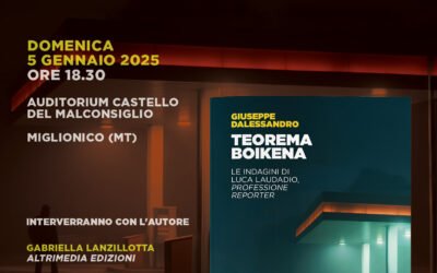 A Miglionico il 5 gennaio prima nazionale di “Teorema Boikena. Le indagini di Luca Laudadio, professione reporter”, l’esordio letterario di Giuseppe Dalessandro