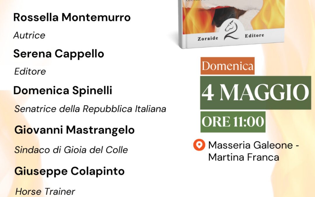 Domenica 4 maggio a Martina Franca presso Masseria Galeone presentazione del libro “Io sono Drago. Giuseppe Colapinto: the Arabian Dream” della giornalista e scrittrice Rossella Montemurro