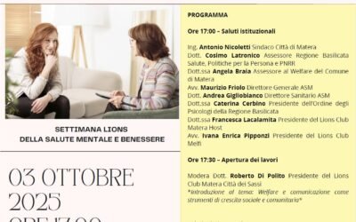 Il 3 convegno “Welfare e comunicazione” promosso dai Lions Club Matera Città dei Sassi, Matera Host e Melfi