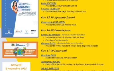 Il 6 novembre Convegno “Tutele della genitorialità – Accanto alle mamme e non solo” organizzato dai Lions Club Matera Host, Matera Città dei Sassi e Melfi 