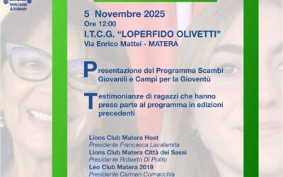 Presentazione degli Scambi Giovanili Lions nelle scuole di Matera il 5 novembre all’I.T.C.G. “Loperfido-Olivetti”