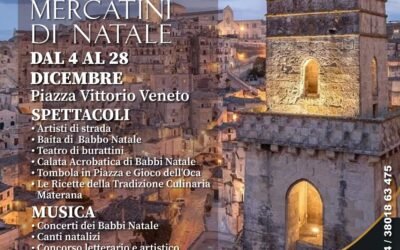 Il Natale è al Matera Christmas Village: dal 4 al 28 dicembre 2025 in Piazza Vittorio Veneto e in Via Luigi La Vista mercatini natalizi, animazione, musica, laboratori e tanto altro
