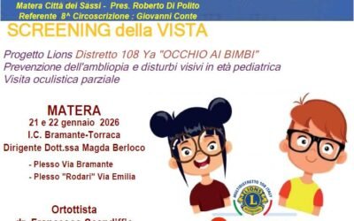 “Campagna di prevenzione dell’ambliopia”, i Lions in prima fila per la vista col progetto “Occhio ai Bimbi” il 21 e 22 gennaio nell’Istituto comprensivo Bramante-Torraca di Matera