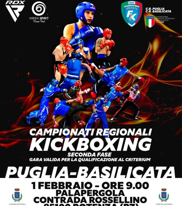 Il primo febbraio Campionato Regionale di Kickboxing Puglia e Basilicata promosso da Federkombat Basilicata in collaborazione con la Dynamic Center Matera e l’Accademia delle Arti Marziali e Sport da Combattimento di Potenza
