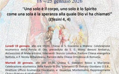 Settimana di preghiera per l’unità dei cristiani 2026: gli appuntamenti ecumenici a Matera e nel territorio