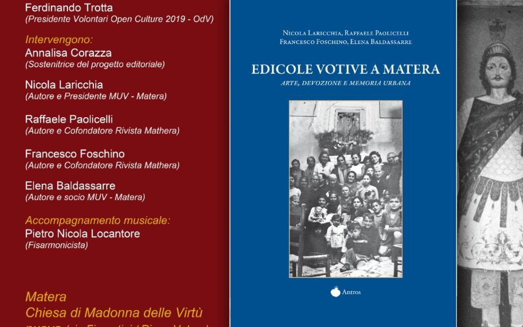 “Edicole votive a Matera – Arte, devozione e memoria urbana”, presentazione l’11 gennaio
