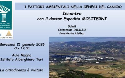 Mercoledì di Unitep Cultura, il 21 incontro sul tema “I fattori ambientali nella genesi del cancro” con il dott. Espedito Moliterni