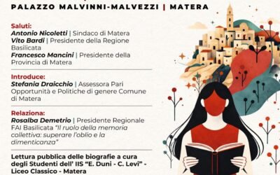 Il 7 Marzo, a Palazzo Malvinni Malvezzi a Matera, si celebreranno donne del territorio materano del secolo scorso che si sono distinte in diversi ambiti