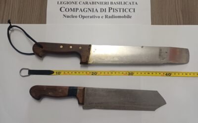 Con due coltelli da macellaio semina il panico tra i passanti, 25enne residente a Bernalda denunciato dai Carabinieri della Compagnia di Pisticci