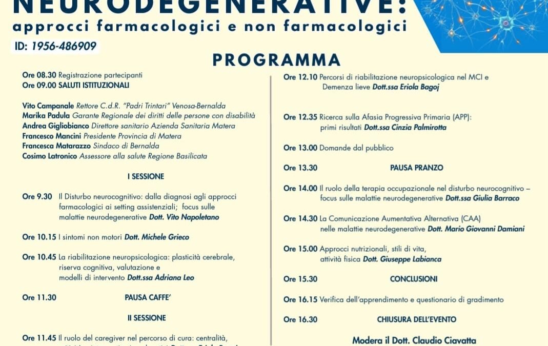 A Bernalda il 23 maggio un convegno Ecm promosso dai Padri Trinitari: un focus su disturbi neurocognitivi e malattie neurodegenerative