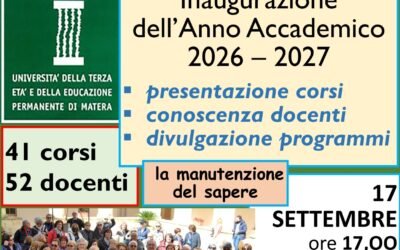 UNITEP, Università della Terza Età e dell’Educazione Permanente: il 17 a Matera inaugurazione del 29esimo anno accademico
