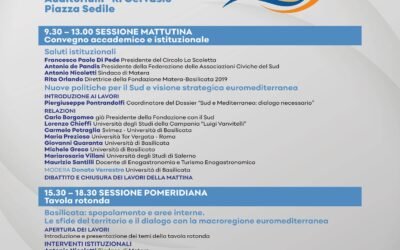 “Sud e Mediterraneo: dialogo necessario”. A Matera il 17 ottobre un convegno su nuove politiche per il Mezzogiorno e visione euromediterranea